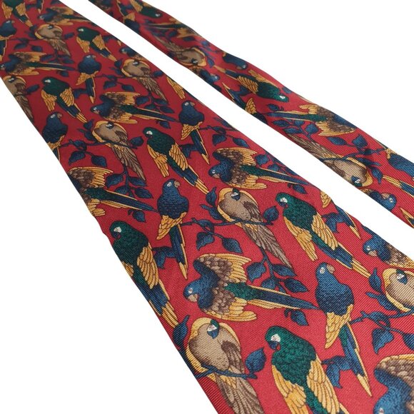 Vintage Necktie Van Heusen 417 Bird Pattern Men Tie Parrot Aviary Vet All Silk - Picture 2 of 6